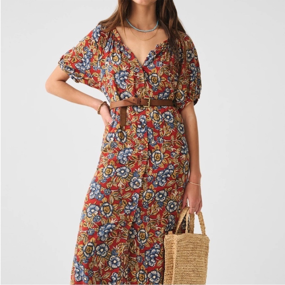 Faherty Women's Carmel Linen Dress in Red Desert Bloom Floral NWT Size XL - Picture 9 of 9